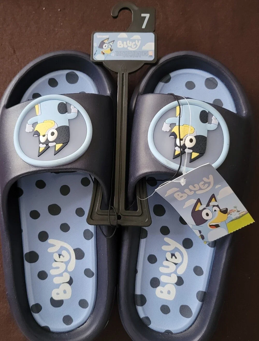 Bluey Bandit Dad Adult Size 7 Slide Sandals Blue